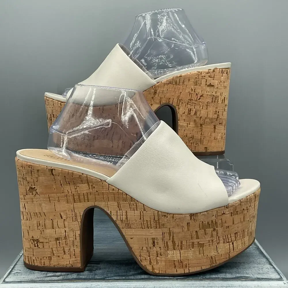 NEW Schutz Women’s Dale Cutout Leather & Cork Sandals White Size 10.5B